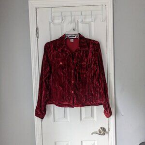 Women's Vintage Leslie Fay Crushed Velvet Button Up, Red, Size M